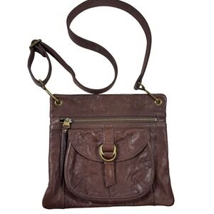 VTG Fossil Brown Leather Crossbody Bag Front Pocket Zipper Flap Purse